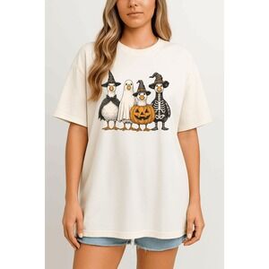 Boo Ghost Goose Halloween Graphic T-Shirt Witch Ghost Pumpkin Skeleton Tee